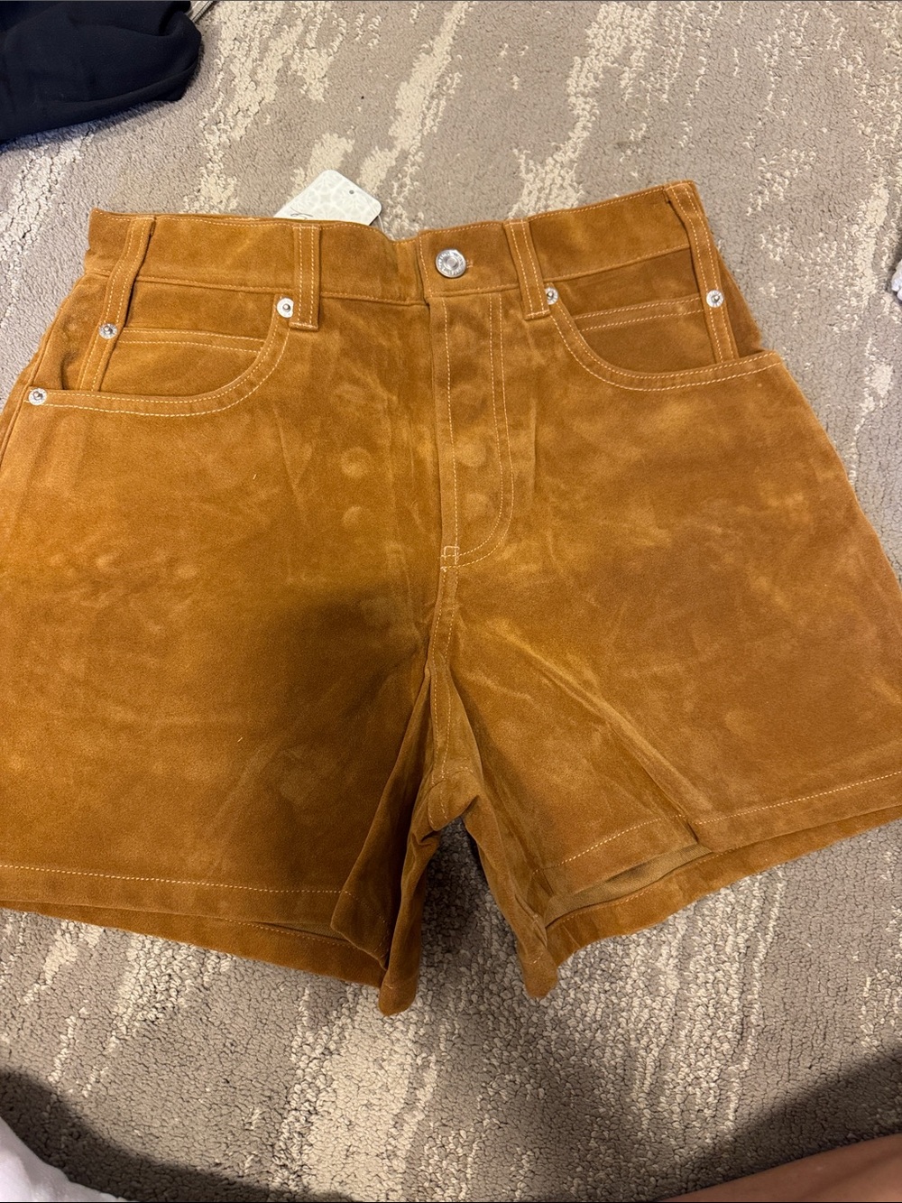 We The Free Suede-Look High-Rise Shorts in Camel Brown